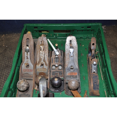 1075 - THREE STANLEY No4 WOOD PLANES (one incomplete), a Woden plough plane, an Avant NoA5 plane, a block p... 