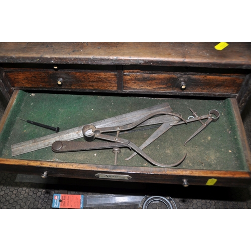 1085 - A VINTAGE 'THE AERO' ENGINEERS TOOL CABINET with inspection equipment and tools including a Moore an... 