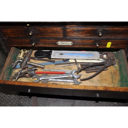 1085 - A VINTAGE 'THE AERO' ENGINEERS TOOL CABINET with inspection equipment and tools including a Moore an... 