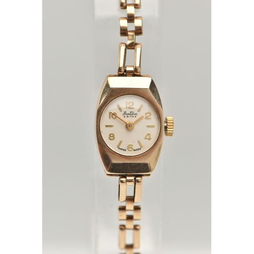 A LADIES 9CT GOLD BENTIMA WRISTWATCH manual wind round silver