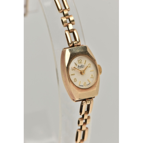 18 - A LADIES 9CT GOLD 'BENTIMA' WRISTWATCH, manual wind, round silver dial signed 'Bentima Star', altern... 