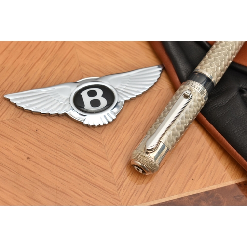 22 - A TIBALDI FOR BENTLEY SPECIAL EDITION SILVER FOUNTAIN PEN AND LEATHER DRIVING GLOVES, made to celebr... 