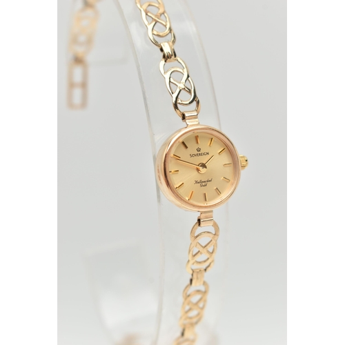 42 - A LADIES 9CT GOLD 'SOVEREIGN' WRISTWATCH, quartz movement, round gold dial signed 'Sovereign', baton... 