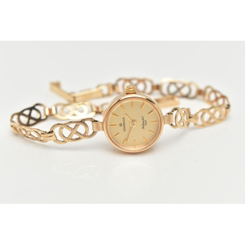 42 - A LADIES 9CT GOLD 'SOVEREIGN' WRISTWATCH, quartz movement, round gold dial signed 'Sovereign', baton... 