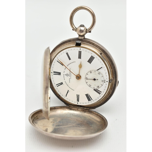 100 - AN EDWARDIAN SILVER FULL HUNTER POCKET WATCH, the white face with black Roman numerals, stamped John... 