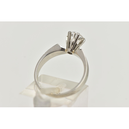 62 - A WHITE METAL SINGLE STONE DIAMOND RING, round brilliant cut diamond in a six claw setting, estimate... 