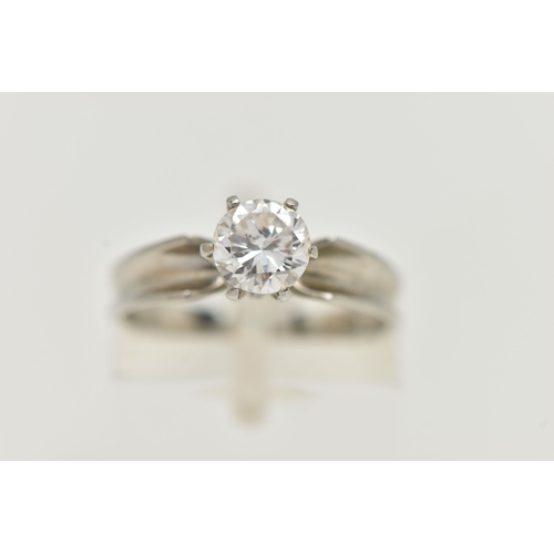 62 - A WHITE METAL SINGLE STONE DIAMOND RING, round brilliant cut diamond in a six claw setting, estimate... 