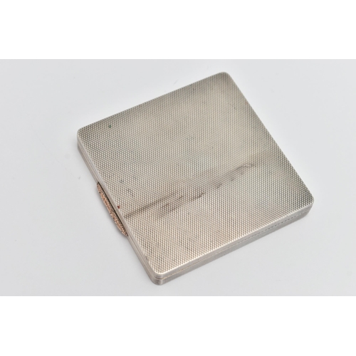 79 - A SILVER 1940S COMPACT, of a square form, engine turned pattern, gilt interior with mirror, hallmark... 