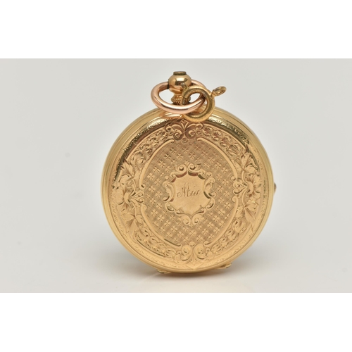 81 - A LADIES YELLOW METAL POCKET WATCH, key wound, open face pocket watch, round floral detailed gold di... 