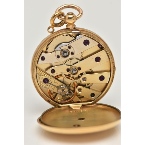 81 - A LADIES YELLOW METAL POCKET WATCH, key wound, open face pocket watch, round floral detailed gold di... 