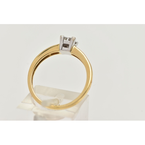 92 - A 18CT GOLD DIAMOND RING, four princess cut diamonds invisible set with four exterior prongs, leadin... 