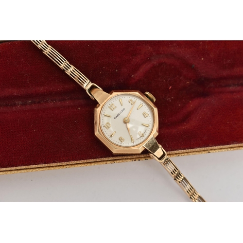 107 - A LADIES 9CT GOLD 'GARRARD' WRISTWATCH AND A NECKLACE, manual wind, round silver dial signed 'Garrar... 