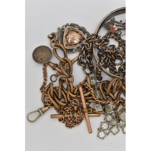 112 - A SELECTION OF MAINLY ANTIQUE JEWELLERY, to include a silver hinged bangle, a late Victorian decorat... 