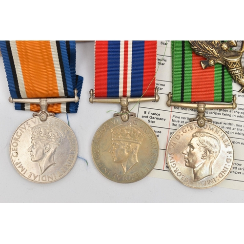 122 - THREE WWII MEDALS, to include two 1939-1945 service medals, both with ribbons, a 1939-1945 The Defen... 