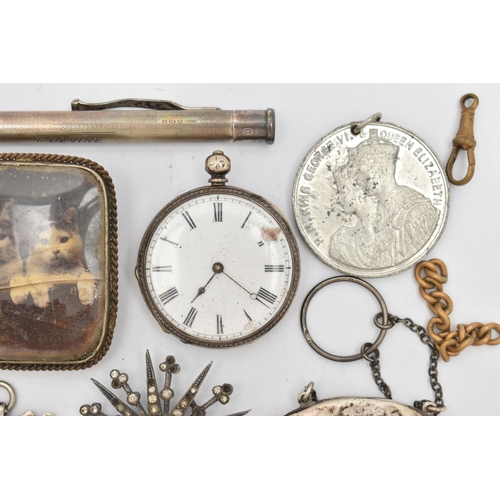 129 - ASSORTED ITEMS, to include a silver guilloche enamel pill box with chain handle, hallmarked Birmingh... 