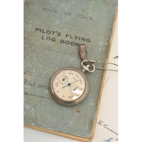 132 - ROYAL AIR FORCE LOG BOOK AND ITEMS, to include a 'Royal Air Force, Pilots Flying Log Book', assigned... 