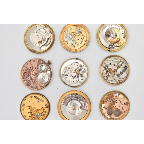 138 - A BOX OF WATCH MOVEMENTS, fifteen movements, names to include Garrard, Smiths, J.W Benson, Roamer, a... 