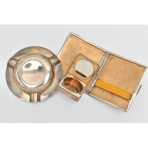 140 - THREE ITEMS OF SILVER, to include a cigarette case, of square form with engine turned pattern and en... 