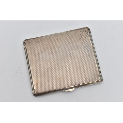 142 - A SILVER CIGARETTE CASE, engine turned pattern cigarette case, push button release, gilt interior fi... 