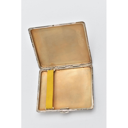 142 - A SILVER CIGARETTE CASE, engine turned pattern cigarette case, push button release, gilt interior fi... 