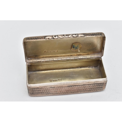 143 - AN EARLY VICTORIAN NATHANIEL MILLS SILVER SNUFF BOX, the rectangular shape with engine turned banded... 