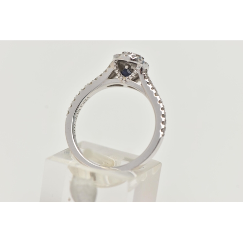 149 - A 'VERA WANG', 18CT WHITE GOLD, DIAMOND SET RING, of a pear cut design, set with a cluster of round ... 