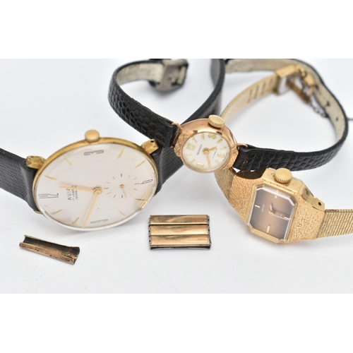 153 - TWO LADYS WRISTWATCHES AND A GENTS WRISTWATCH, to include a ladys 9ct gold 'Regency' manual wind wat... 