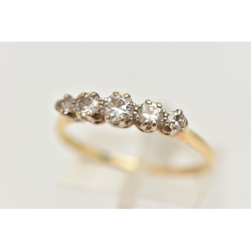 154 - A FIVE STONE DIAMOND RING, designed as a graduated line of brilliant cut diamonds within claw settin... 