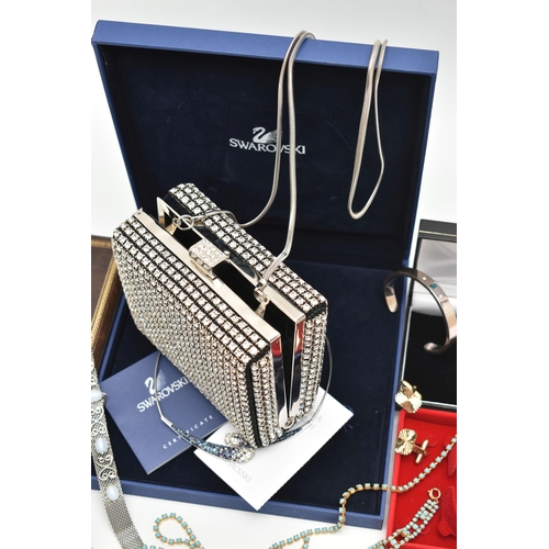 159 - AN ASSORTMENT OF JEWELLERY AND A HANDBAG, to include a boxed 'Swarovski' 'Louise' collar style neckl... 