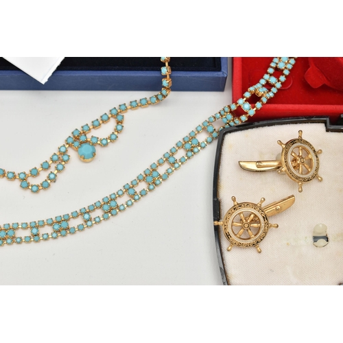 159 - AN ASSORTMENT OF JEWELLERY AND A HANDBAG, to include a boxed 'Swarovski' 'Louise' collar style neckl... 