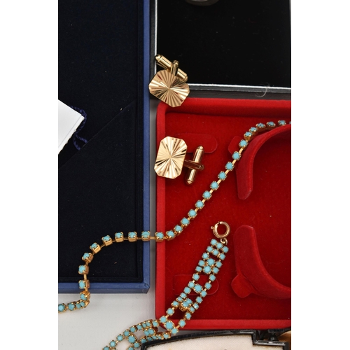 159 - AN ASSORTMENT OF JEWELLERY AND A HANDBAG, to include a boxed 'Swarovski' 'Louise' collar style neckl... 