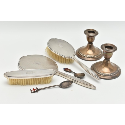 163 - A SELECTION OF SILVER ITEMS, to include a three piece silver vanity set, engine turned pattern, each... 