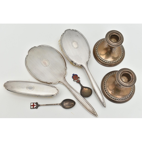 163 - A SELECTION OF SILVER ITEMS, to include a three piece silver vanity set, engine turned pattern, each... 