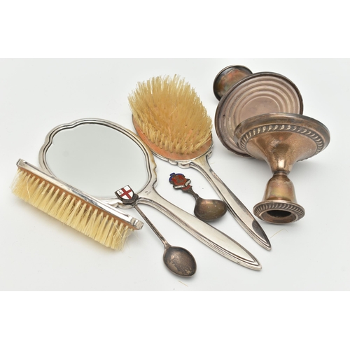 163 - A SELECTION OF SILVER ITEMS, to include a three piece silver vanity set, engine turned pattern, each... 