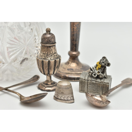 164 - A SELECTION OF SILVER ITEMS, to include posy vase with weighted round base, hallmarked Birmingham, a... 