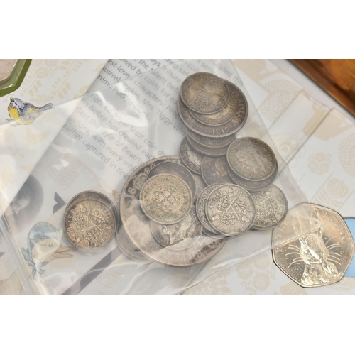 167 - A CARDBOARD BOX CONTAINING MIXED COINAGE, to include a Royal Mint 2000 Time Capsule of Penny to £5 o... 