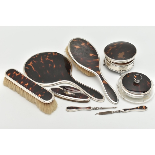 170 - ASSORTED SILVER AND TORTISESHELL PIECES, to include a hair brush, mirror and clothes brush, hallmark... 