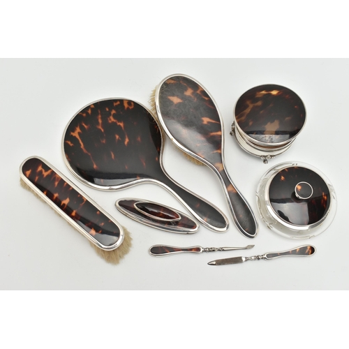 170 - ASSORTED SILVER AND TORTISESHELL PIECES, to include a hair brush, mirror and clothes brush, hallmark... 