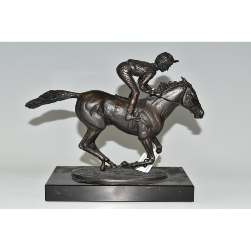 302 - AFTER DAVID CORNELL (BRITISH, B.1935), A BRONZE STUDY 'CHAMPION FINISH', depicting Lester Piggot rid... 