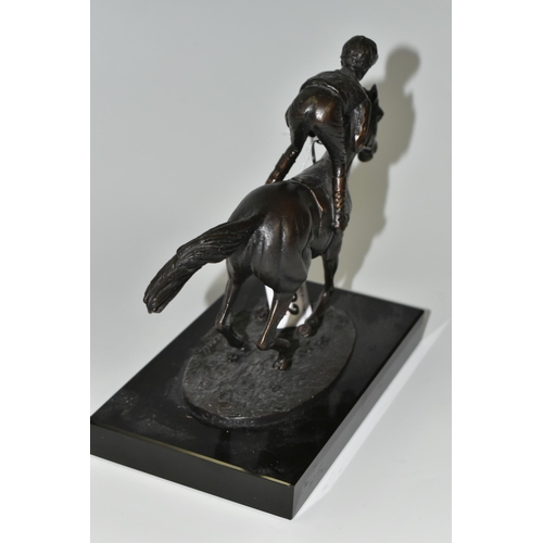 302 - AFTER DAVID CORNELL (BRITISH, B.1935), A BRONZE STUDY 'CHAMPION FINISH', depicting Lester Piggot rid... 