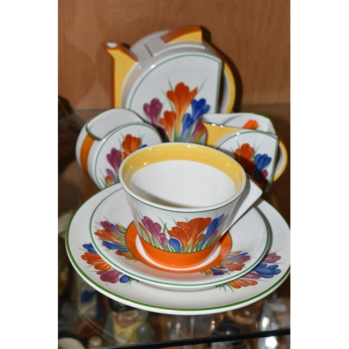 316 - A SIX PIECE BRADFORD EXCHANGE 'CLARICE CLIFF' PART TEA FOR TWO SET, after Clarice Cliff's 'Crocus' p... 