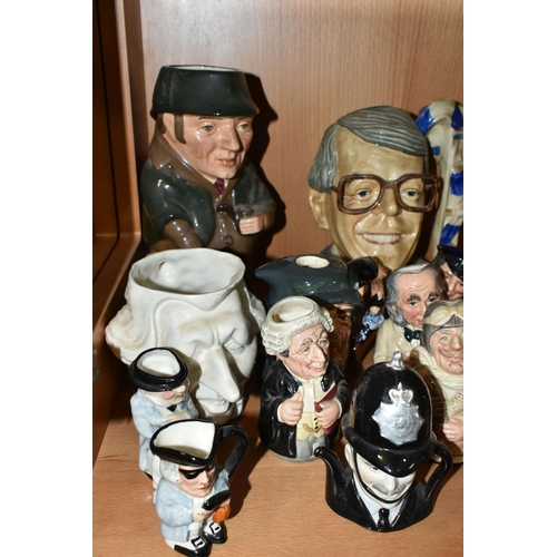 319 - A COLLECTION OF SMALL NOVELTY TEAPOTS, CHARACTER AND TOBY JUGS, fourteen pieces to include Royal Dou... 