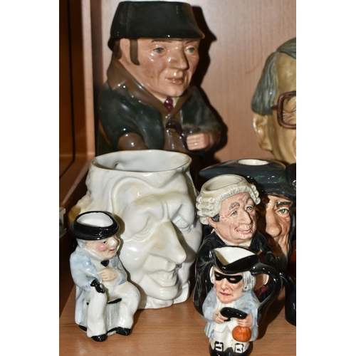 319 - A COLLECTION OF SMALL NOVELTY TEAPOTS, CHARACTER AND TOBY JUGS, fourteen pieces to include Royal Dou... 