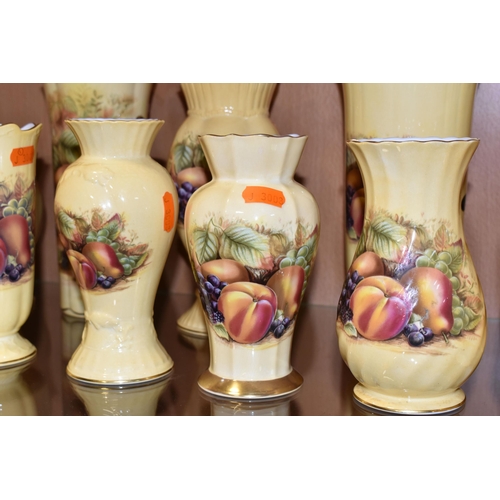 322 - A GROUP OF AYNSLEY ORCHARD GOLD VASES AND PLANTERS, to include twelve vases, tallest 31cm - shortest... 