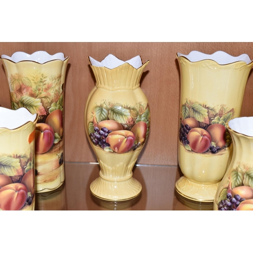 322 - A GROUP OF AYNSLEY ORCHARD GOLD VASES AND PLANTERS, to include twelve vases, tallest 31cm - shortest... 