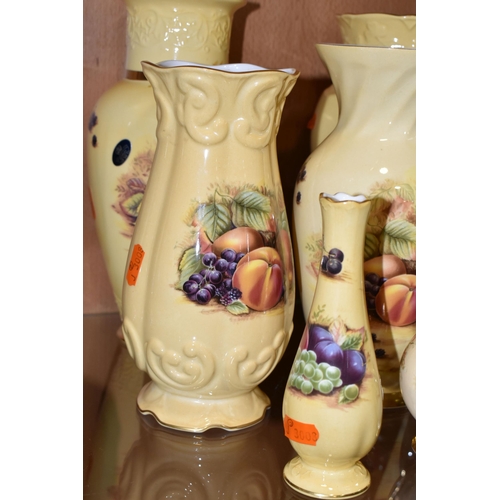 323 - TWELVE AYNSLEY ORCHARD GOLD VASES, to include two limited edition Millennium Shamrock vases with cer... 