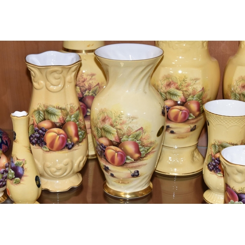 323 - TWELVE AYNSLEY ORCHARD GOLD VASES, to include two limited edition Millennium Shamrock vases with cer... 