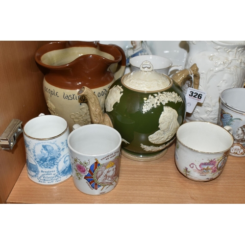 326 - A GROUP OF QUEEN VICTORIA COMMEMORATIVE CERAMICS, produced to celebrate her Diamond Jubilee in 1897,... 