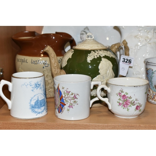 326 - A GROUP OF QUEEN VICTORIA COMMEMORATIVE CERAMICS, produced to celebrate her Diamond Jubilee in 1897,... 