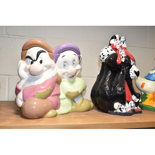 328 - SEVEN DISNEY COOKIE JARS, comprising Cinderella's Castle, Thumper (small chip to one ear, another to... 